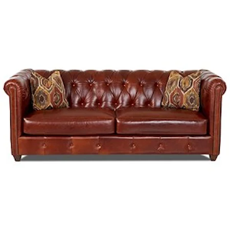 Traditional Chesterfield Sofa with Down Blend Cushions & Nailheads